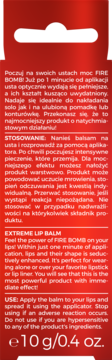 Czerwona etykieta balsamu do ust FIRE BOMB Extreme Lip Balm z białym tekstem, opisująca efekt powiększania ust.