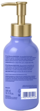 Tył fioletowej butelki mydła w płynie Pani Walewska BLANCHE RELAX z złotą pompką i etykietą ze składem.