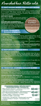 Tył opakowania farby do włosów rozjaśniającej blond, z informacją o liftingu do 4 poziomów i listą składników.