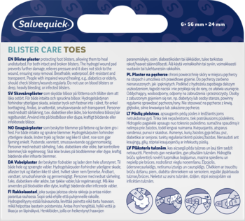 Widok z góry opakowania Salvequick Blister Care Toes, plastry hydrożelowe na pęcherze, niebieskie.