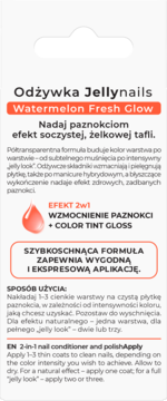 Jellynails Watermelon Fresh Glow 2w1 odżywka i lakier do paznokci, białe opakowanie z opisem korzyści.