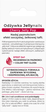Białe opakowanie lakiero-odżywki Bielenda Jellynails Cherry Jelly Pop z opisem i instrukcjami PL/EN.