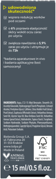 Tył ciemnoszarego opakowania serum Bielenda 15 ml, z wypunktowanymi korzyściami, składem i logo Animal Test-Free.