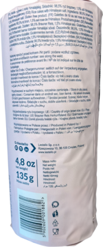 Lestello wafle ryżowe bezglutenowe z solą himalajską, tył opakowania: składniki, masa 135g i kod EAN.