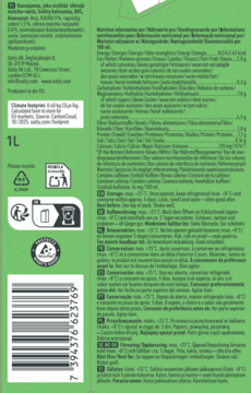 Tył zielonego, litrowego opakowania napoju owsianego Matcha z informacjami o wartościach odżywczych i kodem kreskowym.