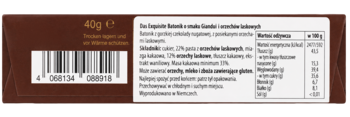 Tył ciemnobrązowego opakowania czekolady gorzkiej 40g, z białą etykietą, kodem kreskowym i tabelą składników.