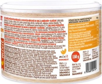 Tył tuby wędzonych orzechów nerkowca z słodką papryką, etykieta ze składem i masą 150g.