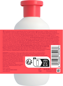 Tył butelki szamponu Wella Invigo Color Brilliance do włosów farbowanych, z etykietami i kodem kreskowym.