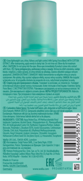 Tył butelki Wella Invigo Volume Boost odżywki w sprayu, zielony, z etykietą, składnikami i kodem kreskowym.