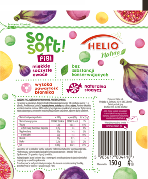 Suszone figi HELIO Natura so soft!, 150g. Tył opakowania z widocznymi wartościami odżywczymi i kodem.