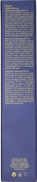 Tył ciemnoniebieskiego pudełka Estée Lauder Futurist Hydra Rescue Moisturizing Makeup SPF 45 ze złotym tekstem.