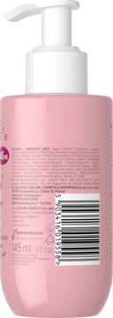 Tył różowej butelki hiper odżywczego kremu do rąk Oui, Mon Chéri 145ml, z białą pompką i etykietą ze składem.