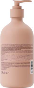 Tył brzoskwiniowo-różowej butelki z pompką 300ml, z drobnym nadrukiem instrukcji i składu.