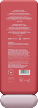 Tył różowego, nawilżającego balsamu do ciała Vida 250ml. Widoczne składniki: ceramidy, masło shea, olej z opuncji.