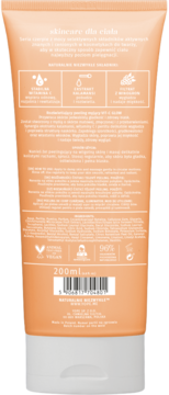 Tył brzoskwiniowo-pomarańczowej tubki peelingu myjącego VIT C GLOW z witaminą C, 200ml, widok z tyłu.