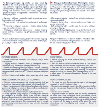 Samonagrzewająca się maska na oczy npuri by Bambiboo, ulotka z opisem i instrukcją, czerwony wzór fal.