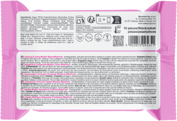 Tył różowego opakowania micelarnych chusteczek Cleansing & Toning #Stay Fresh z tekstem i kodem kreskowym.