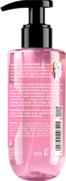 Różowy żel do mycia twarzy Double CICA Complex do skóry wrażliwej, tył butelki z pompką, widoczny kod.