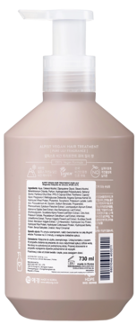Tył beżowej butelki ALP:IST Vegan Hair Treatment 730ml z białym dozownikiem, widoczna etykieta ze składem produktu.