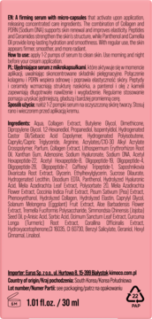 Tył różowego opakowania serum ujędrniającego z mikrokapsułkami, widoczna lista składników i objętość 30 ml.