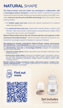 Ulotka Canpol babies Natural-Shape: butelka antykolkowa 150 ml, smoczek dwustrefowy, akcesoria, QR kod.