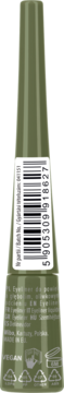 Tył głębokiego oliwkowego eyelinera do powiek, z kodem kreskowym, symbolami VEGAN i 12M PAO.