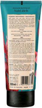 Balsam odżywczy Nutri Rich Barwa w zielonej tubce, widok tyłu z różowymi akcentami, opisem i składnikami.