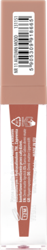 Tył płynnej pomadki do ust demi-matte NR 11 Autumn Mood, odcień nude, z etykietą i kodem kreskowym.