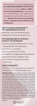 Tył opakowania AA LAAB SKIN BARRIER PROTECTION, szczegóły o ochronie bariery skórnej, składniki, 30 ml.