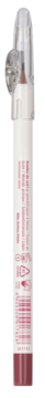 Kredka do ust w białej obudowie z przezroczystą zatyczką i wbudowaną temperówką, odcień burgundowy.