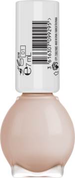 Lakier Miss Sporty Pastel Garden 7ml, odcień 01, jasnobeżowy. Widok przodu butelki z białym korkiem.