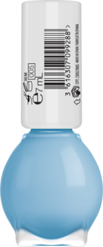 Lakier do paznokci Miss Sporty Pastel Garden, odcień 005, w buteleczce 7ml, pastelowy błękit, widok z przodu.