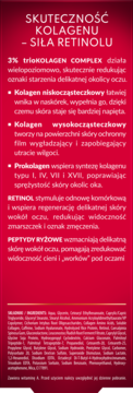 Tył opakowania Perfecta Multi Kolagen Retinol, kremu pod oczy, na czerwonym tle z białym opisem składników aktywnych.