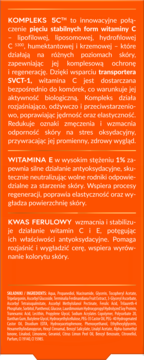Etykieta Perfecta Fenomen CTH: opis składników aktywnych – Kompleks 5C, witamina E, kwas ferulowy na pomarańczowym tle.