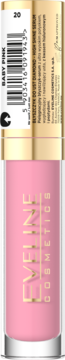 Eveline Cosmetics Diamond Glow błyszczyk do ust Baby Pink nr 20, różowy, w przezroczystej tubce ze złotą nakrętką.