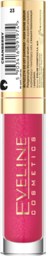 Eveline Cosmetics Diamond Glow błyszczyk do ust, odcień 23 Cranberry, w błyszczącym różowym kolorze, widok pionowy.