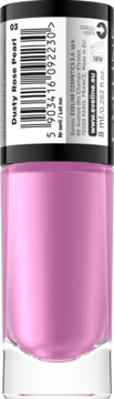 Eveline Cosmetics lakier Lumi Bloom, tył butelki 8ml w kolorze 03 Dusty Rose Pearl, z widoczną etykietą i kodem.