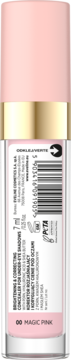 Tył różowego korektora rozświetlającego 00 Magic Pink, 7ml, z etykietą, kodem kreskowym i składnikami.