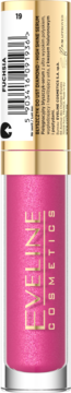 Eveline Cosmetics Diamond Glow błyszczyk do ust Fuchia 19, różowy, z efektem powiększającym, widok z przodu.