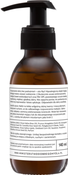 Hipoalergiczny olejek do mycia twarzy Ministerstwo Ryż w brązowej szklanej butelce z czarną pompką, widok z przodu.