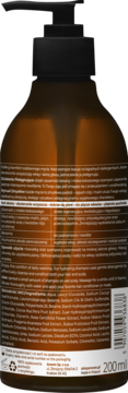 Tył brązowej butelki nawilżającego szamponu Anwen Róża Malina z pompką, widoczna etykieta ze składem, 200 ml.