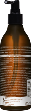 Tył brązowej butelki Anwen Wcierka pobudzająca wzrost włosów, czarna pompka, widoczne etykiety ze składem.