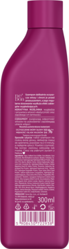 Tył ciemnoróżowej butelki wygładzającego szamponu Neboa Phyto-Keratin Glow 300ml, biały tekst składu.