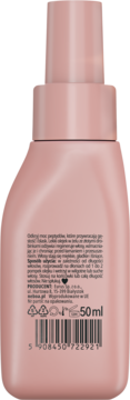 Tył różowego olejku w żelu do włosów z peptydami, 50ml, etykieta z polskim opisem i kodem kreskowym.