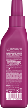 Tył różowej butelki odżywki Bioelixire z pompką, 175 ml. Widoczne opisy składu, korzyści i kod kreskowy.