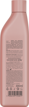 Tył różowego szamponu Neboa Glow Peptide 300ml, odbudowujący, z etykietą i kodem kreskowym.