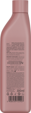 Tył różowej butelki odbudowującej odżywki do włosów 300ml, z polskim opisem i kodem kreskowym.