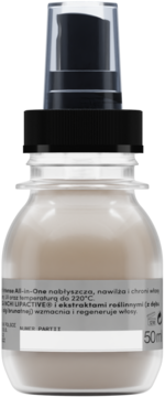 Tył butelki 50ml serum do włosów, które nabłyszcza, nawilża, chroni do 220°C i regeneruje.