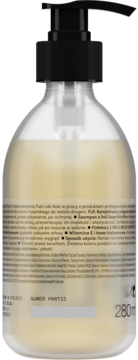 Tylny widok szamponu FLK Deep Nutrition 280ml, odżywczego dla suchych włosów, czarna pompka i tekst PL.