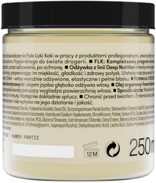 Tył kremowego słoiczka odżywki Fale Loki Koki Deep Nutrition 250ml, z czarną nakrętką i tekstem PL.